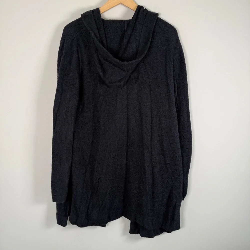 Barefoot Dreams CozyChic Lite Open Front Hooded Cardigan‎ Sweater L/XL Black